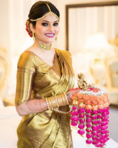 Golden Elegance Meets Modern Edge: Wedding Gold Sarees, Chandbali Earrings & Stylish Cargo Pants for the Bold Bride